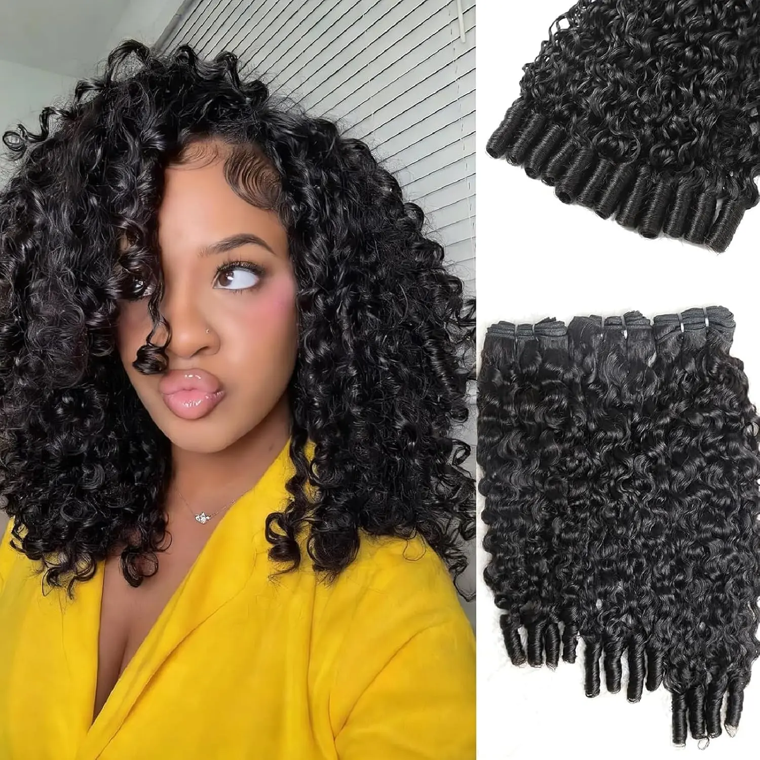 Karlami Hair Burmese Curly Bundles with Spriral End 3c4a Quick Weave Pixie Curly Bundles Human Hair 14-30inch Loose Deep Wave 100% Virgin Body Wave Bundles Sew in Extension Straight Bundles with 5x5 Closure Human Hair Bundles for Women Natural Black