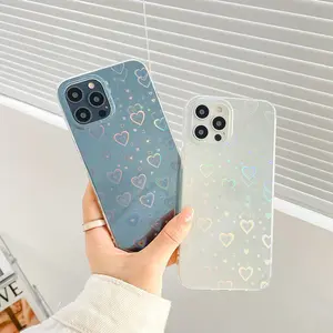 Caseative Love Heart Laser Bling Glitter Clear Soft / Laser Colorful Love For Double-sided Coated Silicone Phone Case,  Accessories