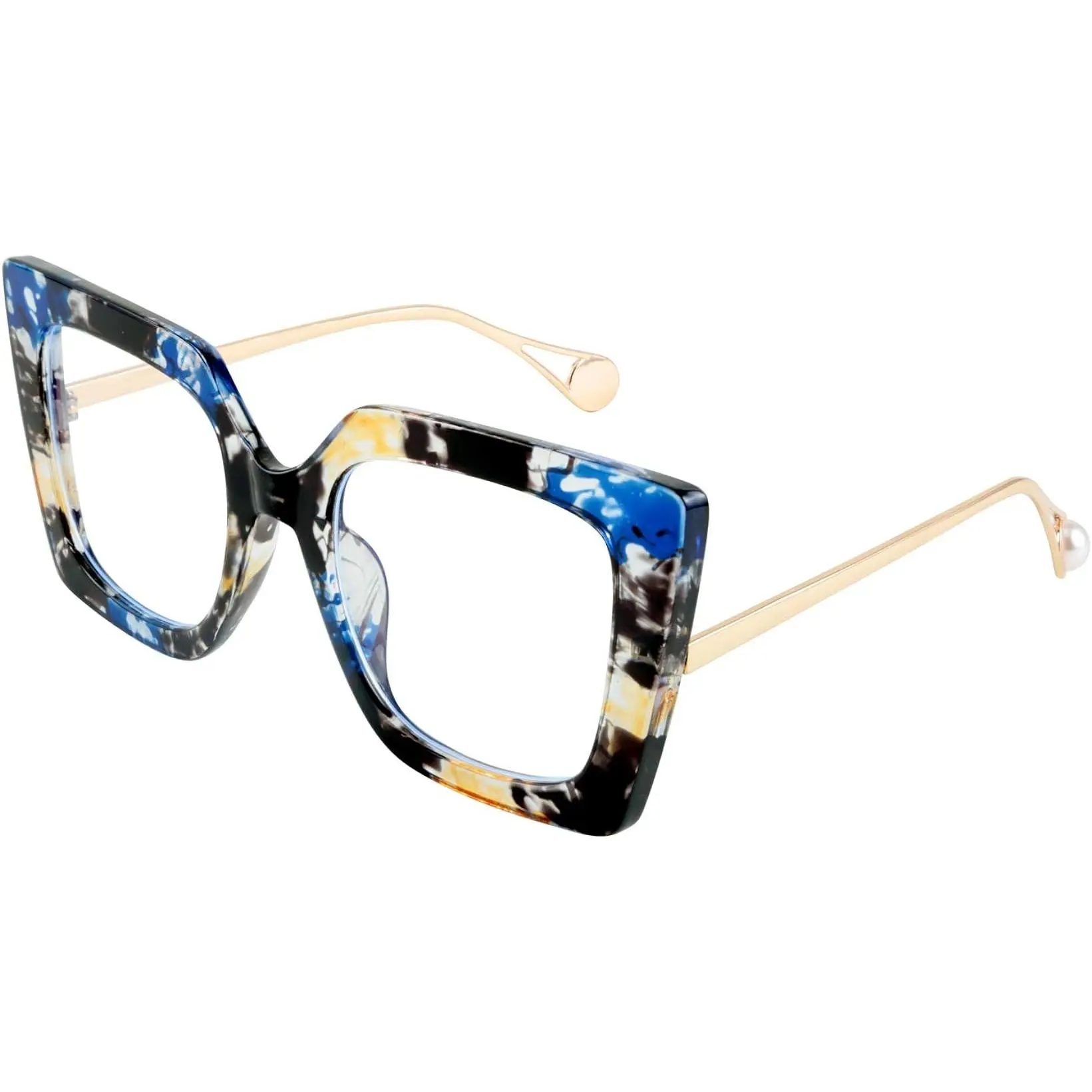 FEISEDY Oversized Square Blue Light Blocking Glasses Eye Strain Glare Pearl Inlay Arm Cat Eye Fashion Eyewear B2639