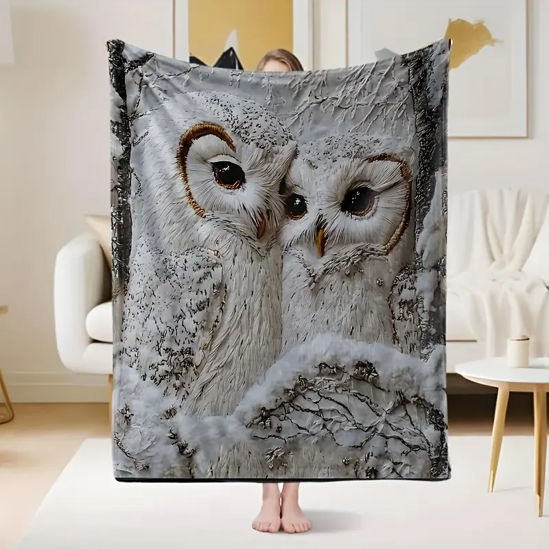 Blanket - Soft Flannel with Snowy Owl Print, All-Season Comfort for Bed, Sofa, Office, Travel, Camping, Kitchen - Polyester, Machine Washable, Camping Blanket | Cozy Owl Design | Plush Texture, Owl Home big fluffy blanket cooling blanket