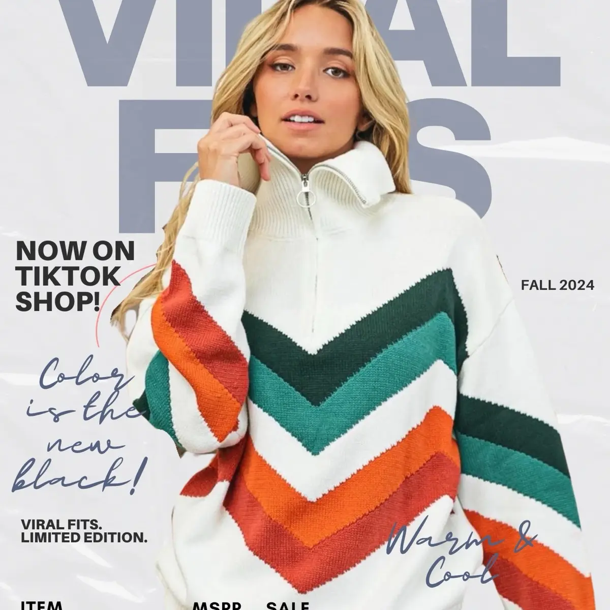 Multi-Color Chevron Half Zip-Up Turtleneck Sweater: Trendy & Fashionable Style with Basic Stretch (Limited Stock)