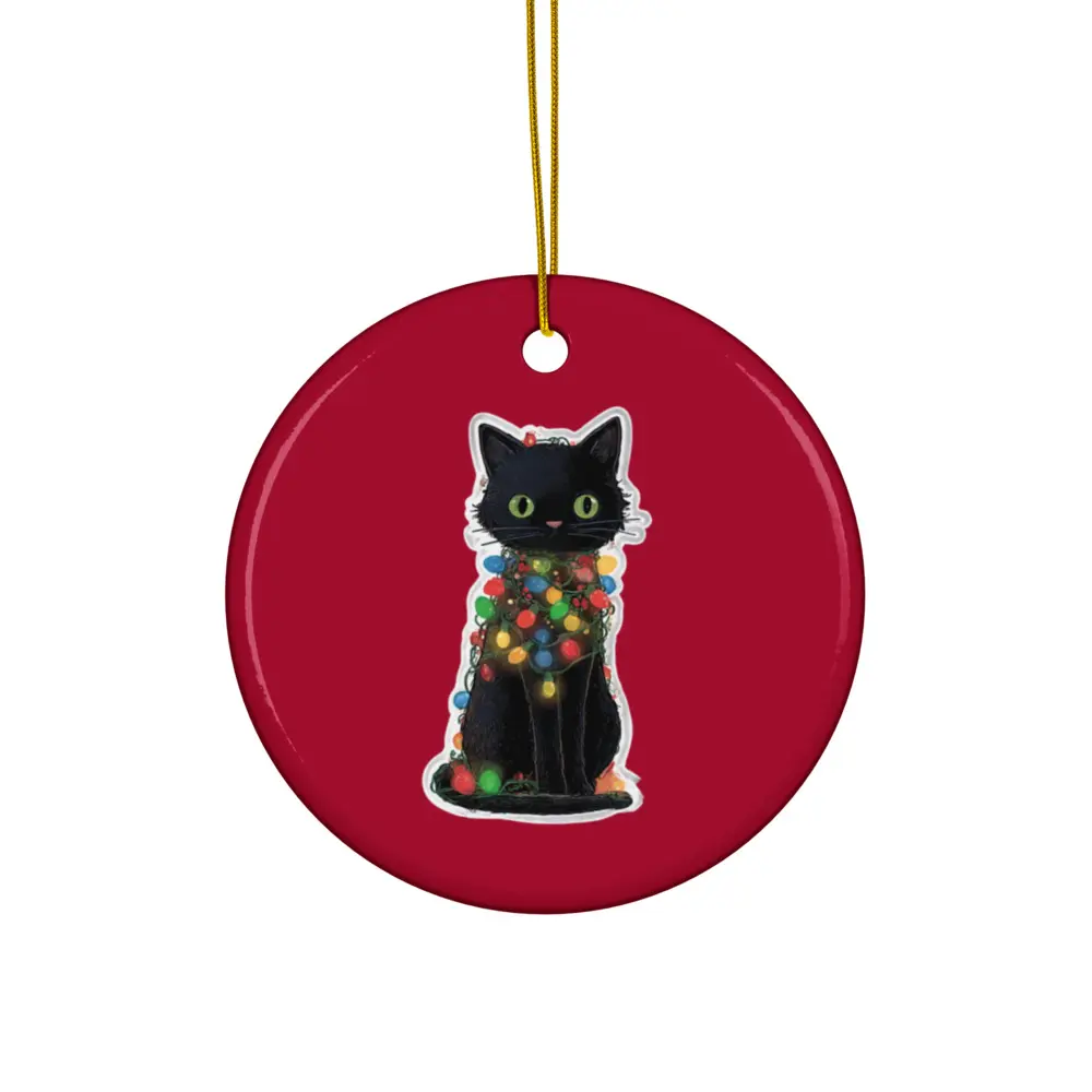 Cozy Christmas Cat Ceramic Ornament