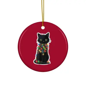 Cozy Christmas Cat Ceramic Ornament
