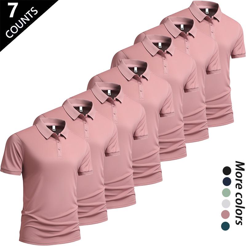 Men's Summer Ice Silk Short-Sleeve Polo Shirt Set of Seven Versatile Trendy Collared Top for Business Casual Wear Breathable Quick-Drying Cool-Touch Skin-Friendly Moisture-Wicking Anti-Pilling Colorfast Multiple Colors Menswear Tropical tiktokshopspringgl
