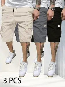 3-Piece Men's Shorts Set - Brown Black & Green - Slanted Pockets - Versatile Casual Wear - 3-Piece Bottoms for Everyday Use Menswear Overalls shorts men