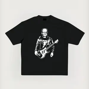 Frankenstein Guitar Unisex Summer outfits men streetwear 80s 90s graphic tees cotton funny tshirt men gifts