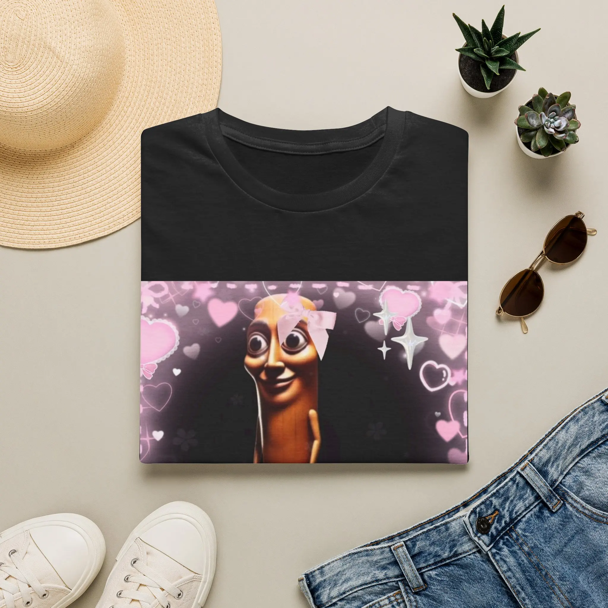 Heart Frame Tung Tung Tung Sahur T-Shirt | Cute Meme Character, Pink Hearts