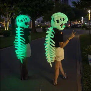 Halloween Glow-In-The-Dark Soft Stuffed Dinosaur Skeleton Funny Head Cover Role Play Costume Plush Toy Prank Creative Gift for Girlfriend Kids Family Friends