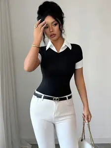Elegant Women's V-Neck Slim Fit Short Sleeve Summer T-Shirt, Casual Trendy Minimalist Style Top Womenswear, Perfect for Parties, Dates, Office, Graduation, Christmas, Valentine's Day