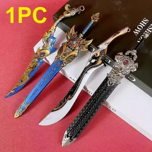 8.6inch 22cm 2pcs Metal Alloy Blue Katana Steel Sabre Iron Ancient Sword Anime Cosplay Prop Accessories Ninja Knife Blade Action Figure Damascus Sword Original Samurai Sabre Real Size Japanese Katana Model Toy Gift