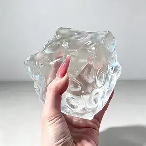 Trendy Aesthetic Clear White Maltose Mochi Squish Cube 7cm, Soft Stretchy Scented TPR Sensory Fidget Squeeze Toy, Calming Desk Anxiety Relief Squishies, Cute Stress Relief Hobby Collection Gift