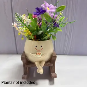 Smiling Coffee Rocking Chair Flower Pot - Fun Resin Planter Decoration with Drainage Hole, Indoor/Outdoor Gardening and Home Decor, Unique Gift Idea