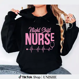 Pink Nurse Hoodie – 100% Cotton, Long Sleeve Funny Nursing Night Shift Sweatshirt