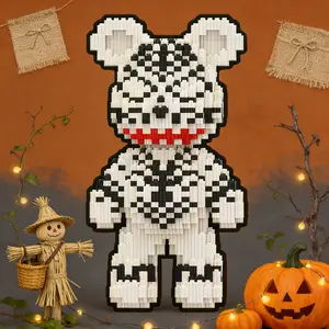 Halloween Venom Bear 3D Puzzle Building Blocks Decoration, Bookshelf Home Office Cabinet Decor, Party Living Room TV Stand Display