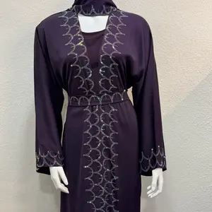 Dubai Abaya - Two Pieces Purple Dress with Unique Circular Embellishments and Long Sleeves