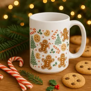 Gingerbread Man Christmas Mug – Cute Holiday 15oz Coffee Cup | Candy Cane, Cookies & Festive Trees Drinkware Winter