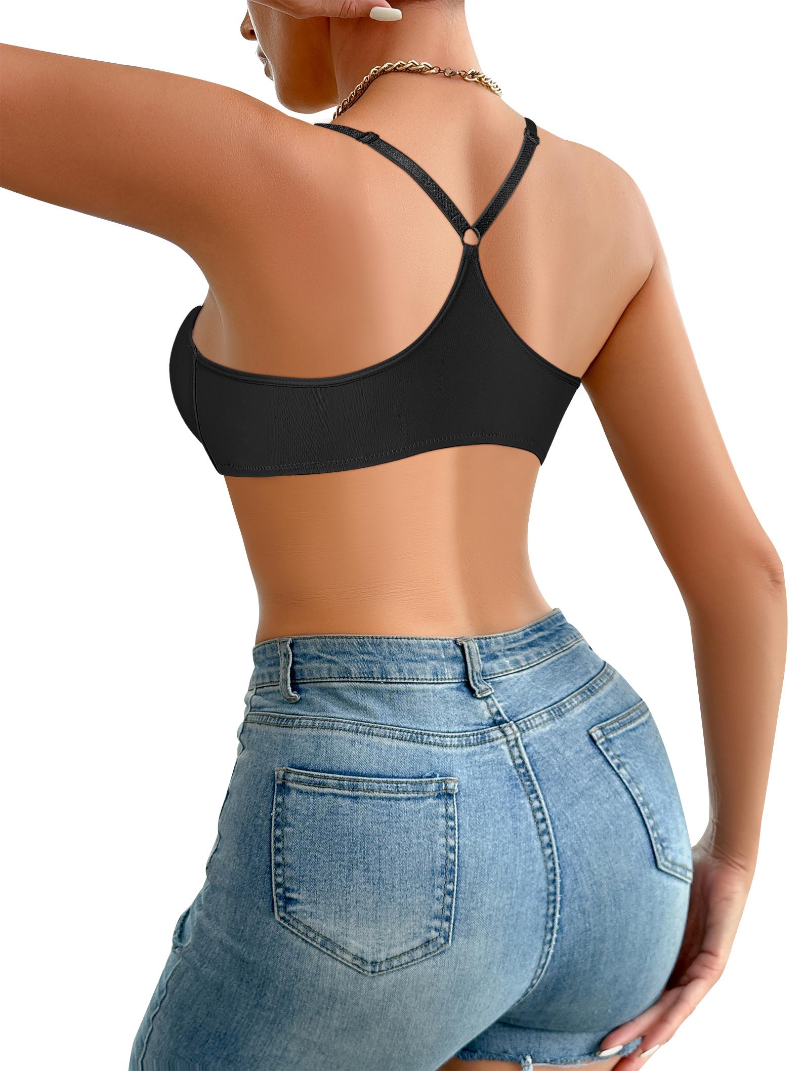 3PCS Front Buckle Push-Up Bra Set Underwire Side Support for Strong Lift Sexy Seamless Back Design Adjustable Straps Comfort Lining All-Season Daily Bra