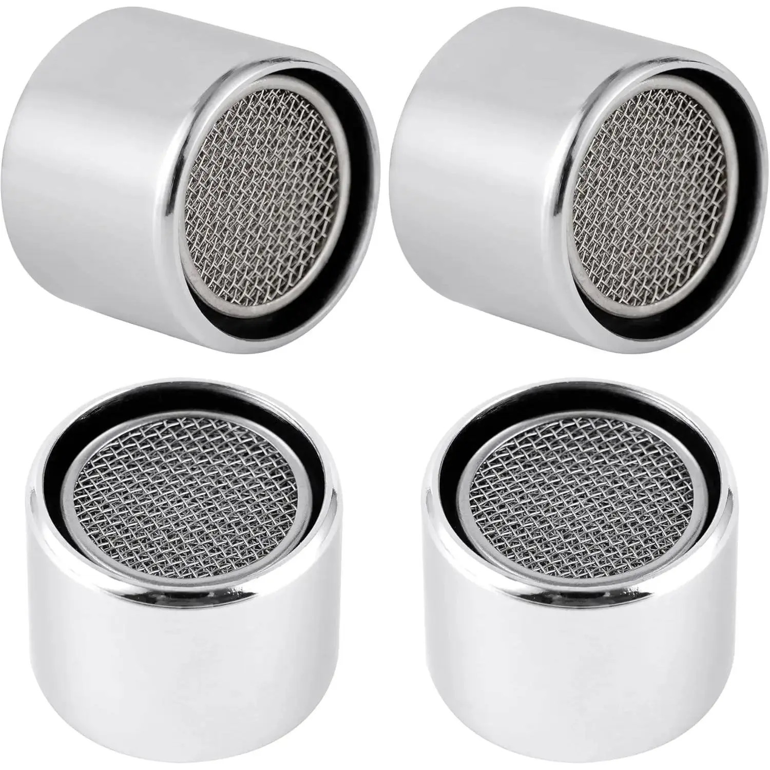 4 PCS Faucet Aerator, Kitchen Sink Faucet Aerator Adapter with Solid Brass Shell, 55/64 inch Female Thread Water Conserve Filter with Gasket for Kitchen and Bathroom, Chrome