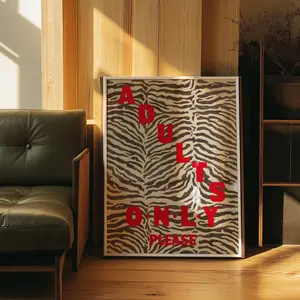 [SALE UP TO 40%][Unframe] Zebra Print Bar Cart Poster: Bold Red Typography Wall Art, Maximalist Home Decor