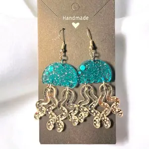 15) Glittery Blue & Clear Jellyfish Earrings!