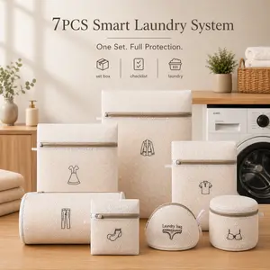 7PCS Mesh Laundry Wash Bags Set - Delicates Protector, Anti-Tangle Lingerie Bag, Zippered Foldable Organizer, Home Supplies Laundry Tool Accessories