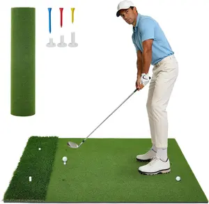 Golf Hitting Mat 5 x 4 ft, Portable Artificial Turf Golf Practice Mat with Carry Strap and 6 Tees for Indoor & Outdoor Swing and Chipping Training, Gift Idea for Golf Enthusiasts
