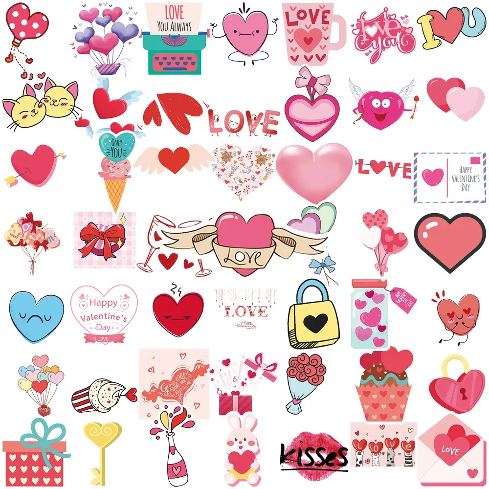 50Pcs Valentine's Day Love Heart Stickers, Cute Romantic Cartoon Vinyl Decals, Waterproof Love Quote Stickers, Sweet Heart Stickers for Car Window, Water Bottle, Laptop, Gifts for Her Couple Teens #ValentineStickers #HeartStickers #LoveStickers