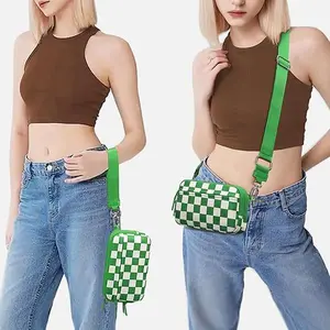 Checkered Wristlet Wallets for Women DualMode 2 in 1 Nylon Wristlet & Crossbody Bag Keychain Wallet for Travel Fits Most Smartphones Waterproof Shoulder Bag Plaid Wrist Chest Bag for Sports Running Adjustable Strap Purse Casual Zipper Purse Durable Pouch