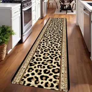 1PC，Brown and Black Leopard Print Geometric PatternPatterned strip rugs, used for everyday or festive decorations, entryway mats, RV mats, bathroom non-slip mats, bedroom bedside mats, and kitchen mats.