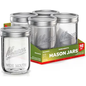Wide Mouth Mason Jars 16 oz [10 Pack] With mason jar  and Bands, mason jars 16 oz - For Canning, Fermenting, Pickling - Jar Decor - Microwave/Dishwasher Safe.