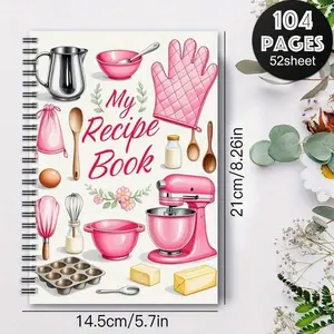 Spiral Recipe Book Journal, 104 Pages Recipe Organizer Notebook with Kitchen Conversion Charts, Family Cookbook Planner for Baking, Cooking & Meal Planning