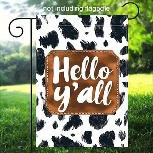 Hello Family Farm Flag | Double-Sided Cowboy Style Greeting Banner with Polyester, Black and White Cow Pattern, Suitable for Farmhouse, Patio, Birthday Parties, Easy Hanging, Highland Cow Decor, Country Design, 12x18 Inch, No Flagpole