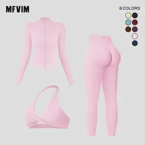 MFVIM Women's Solid Criss Cross Crop Tank Top High Waist Leggings Zip Up Crop Jacket Tracksuit Set Breathable Comfortable Outfits for Yoga Gym Workouts Running Yoga Wear Workout Gym Clothing Gym Sportswear Casual Activewear Athletic Activ