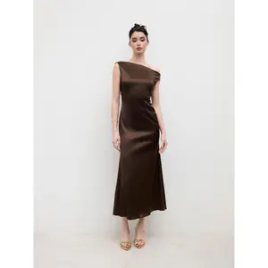 Cider Satin Asymmetrical Neck Backless Maxi Dress