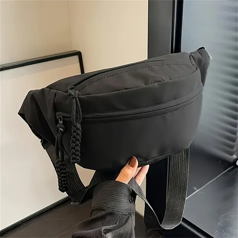 Unisex Casual Active Sports Fanny Pack, Simple Fashionable Shoulder-Crossbody Bum Bag, Sport Waist Bag, Durable Polyamide Material, Available in Black, White, Pink
