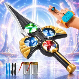 Flying Sword Drone Toy for Kids, LED Flying Toy Set with Wrist Controller, Spare Batteries and Indoor Outdoor Play