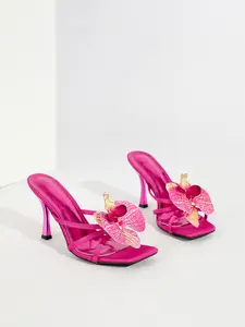 Women's Sexy Rose Floral High Heels, 9cm Stiletto Pointed Toe Pumps, Medium Width, Rubber Sole, Plain Pattern, Less Than Ankle Height