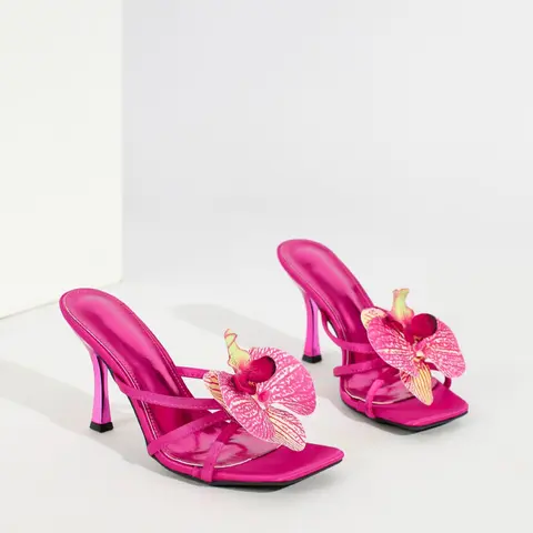 Women's Sexy Rose Floral High Heels, 9cm Stiletto Pointed Toe Pumps, Medium Width, Rubber Sole, Plain Pattern, Less Than Ankle Height, Elegant Fashionable Party Shoes