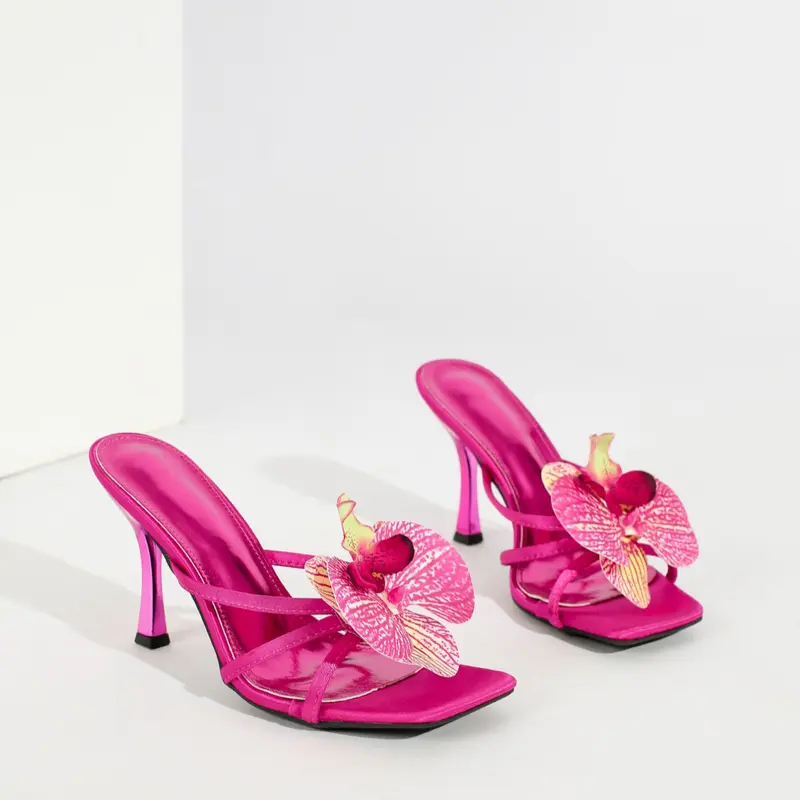 Women's Sexy Rose Floral High Heels, 9cm Stiletto Pointed Toe Pumps, Medium Width, Rubber Sole, Plain Pattern, Less Than Ankle Height, Elegant Fashionable Party Shoes
