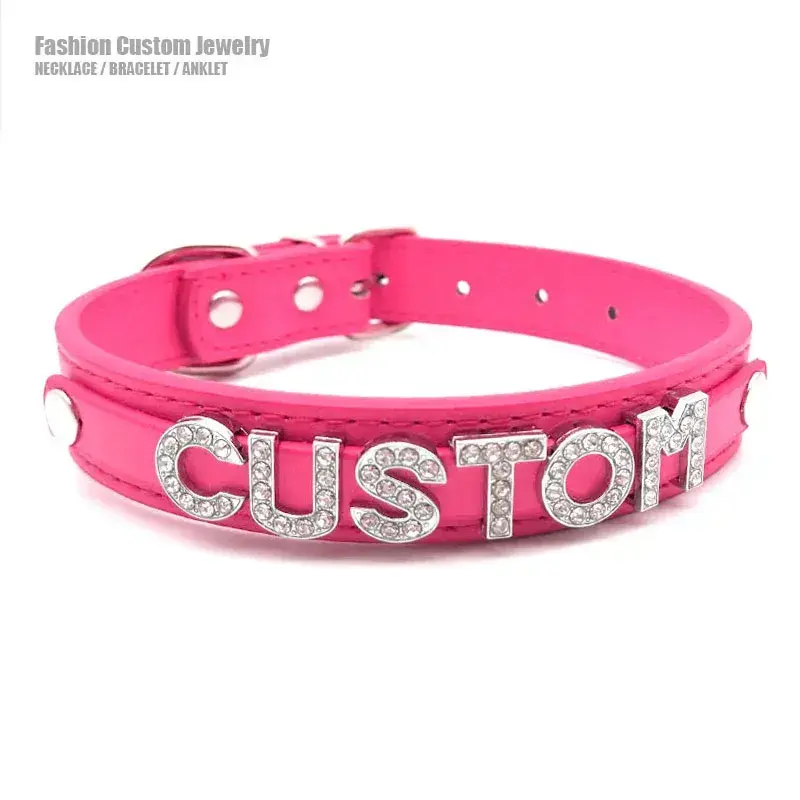 JEWEL4U - Sexy Rosy Leather Customized Name Letters Collar Choker Necklace DIY Personalized Cosplay Buckle Belt Chocker Jewelry Gift