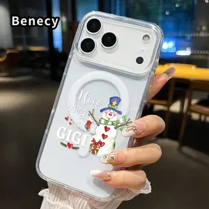Compatible With iPhone 17 16  Pro Max Plus 15 14 13 12 11 Air E Phone CaseSnowman's Festive Charm Pattern Shockproof Non-Yellowing Crystal Transparent Acrylic Large Hole Soft Case Supports Wireless Charging
