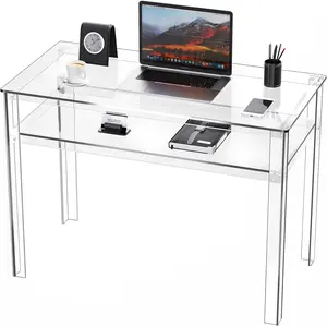 Clear Acrylic Office Desk with Open Storage - Home Office Computer Writing Table, Commercial Furniture Workstation