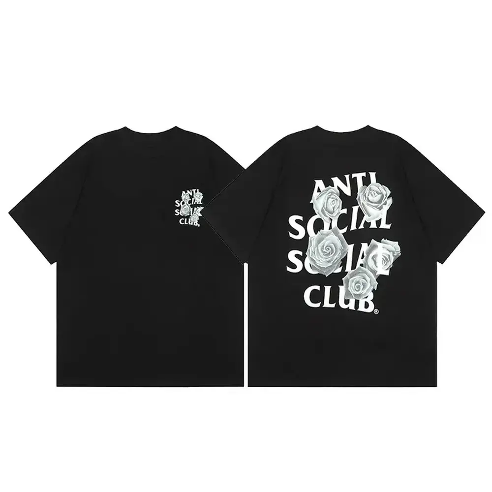 Anti Social Social Club "White Roses" Front/Back T-Shirt, Graphic T-Shirt, Unisex Casual Cotton T-Shirt For Men Women Unisex, Casual Graphic T-Shirt, Printed Cotton Tee, Everyday Outfit