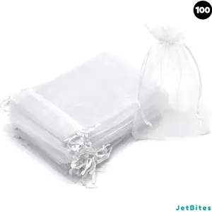 100 Pack White Organza Bags 3x4 Inch, Candy Bags for Halloween, Mesh Gift Bags, Small Mesh Bags Drawstring Favor Bags for Party, Wedding, Christmas