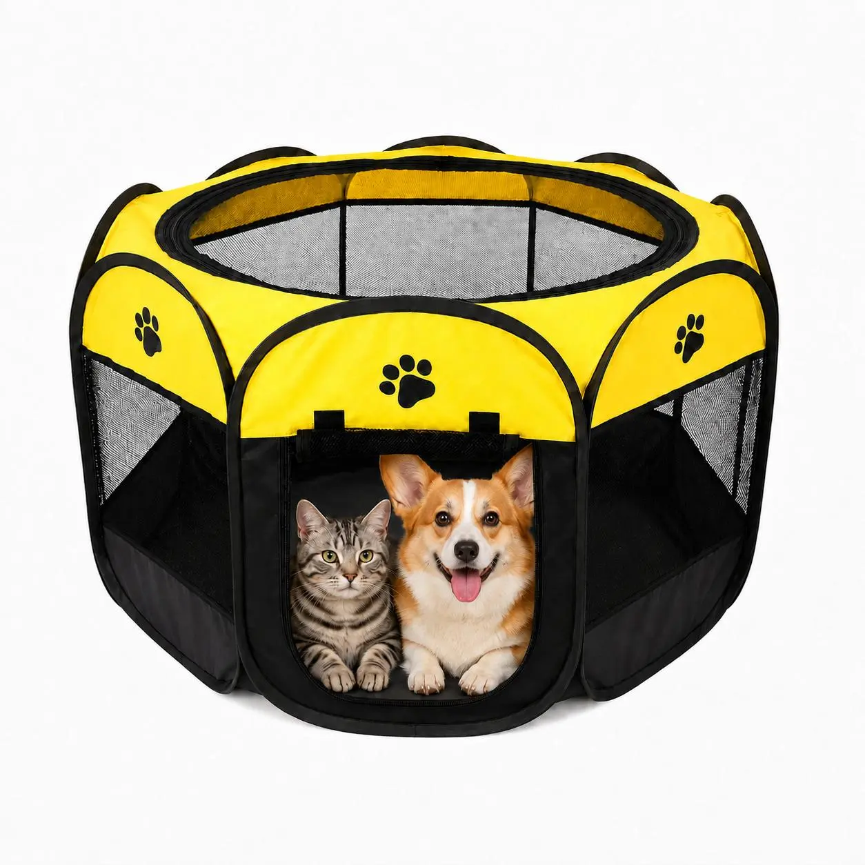 Kawiwi Foldable Soft-Sided Pet Playpen - Oxford Fabric, 360° Breathable Mesh, Easy to Clean, Cozy Enclosed Area, Portable Travel Outdoor Crate for Dogs/Cats, Ideal for Picnics & Indoor Recovery
