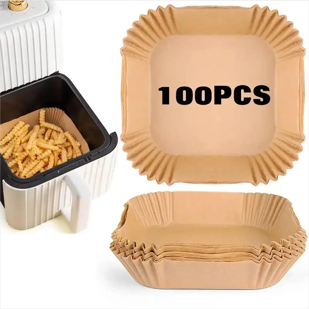 Air Fryer Paper Liner, 100pcs Round Disposable Liner, Air Fryer Parchment Paper, Baking Paper Tray, Portable Kitchen Accessories for Outdoor Camping