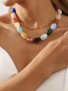 Colorful Resin Bead Necklace Set, Fashion Design, Stackable Summer Dopaamine Beads, Handmade Jewelry for Women, Beach Vacation Accessories
