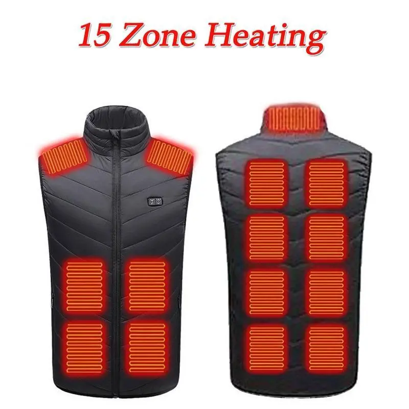 Winter Men Warm Heated Vest Double Control 15 Heating Zones Heating Jacket for Outdoor Skiing US 1pcsGift Winter Men Warm Heated Vest Double Control 15 Heating Zones Heating Jacket for Outdoor Skiing US 1pcsGift