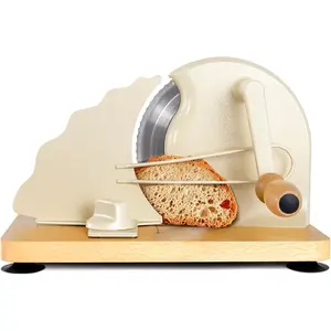 Manual Bread Slicer for Homemade Bread, Stainless Slicers Serrated Blade, Thickness with Guide, Hand Crank Bread Slicer with Line and Suction Cup(Cream)