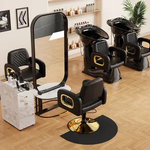 Baasha Black Gold Salon Chair & Shampoo Chair Bowl Set, Hydraulic Styling with 360° Rotation, Matching Shampoo Chair with Bowl for Hair Barbershop